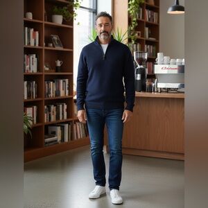 Eddie Bauer Men's Dark Blue Quarter Zip Sweater Size Large NWOT